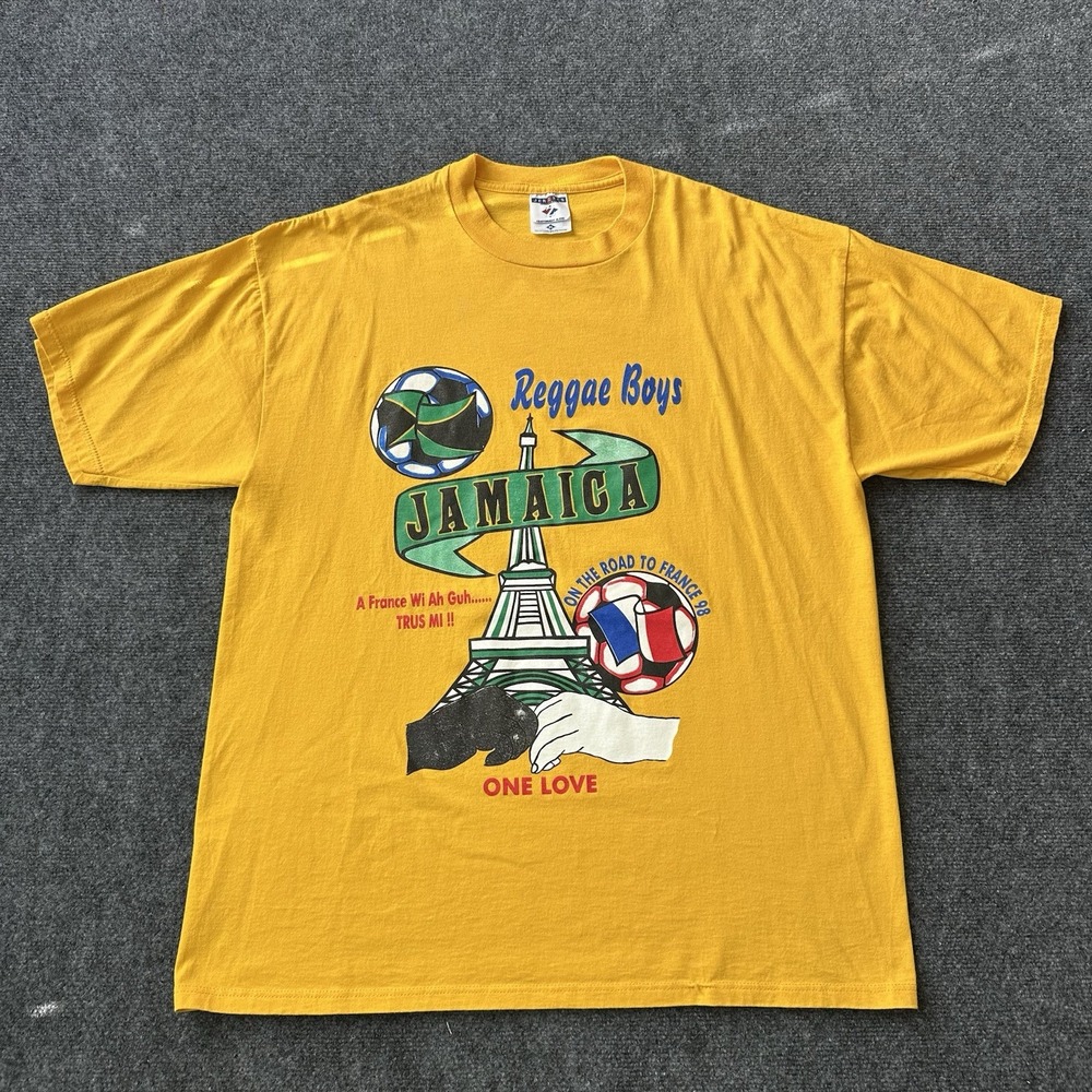 VTG Jamaica Reggae Boys World Cup France 1998 ONE LOVE 90s Men's Xl Yellow